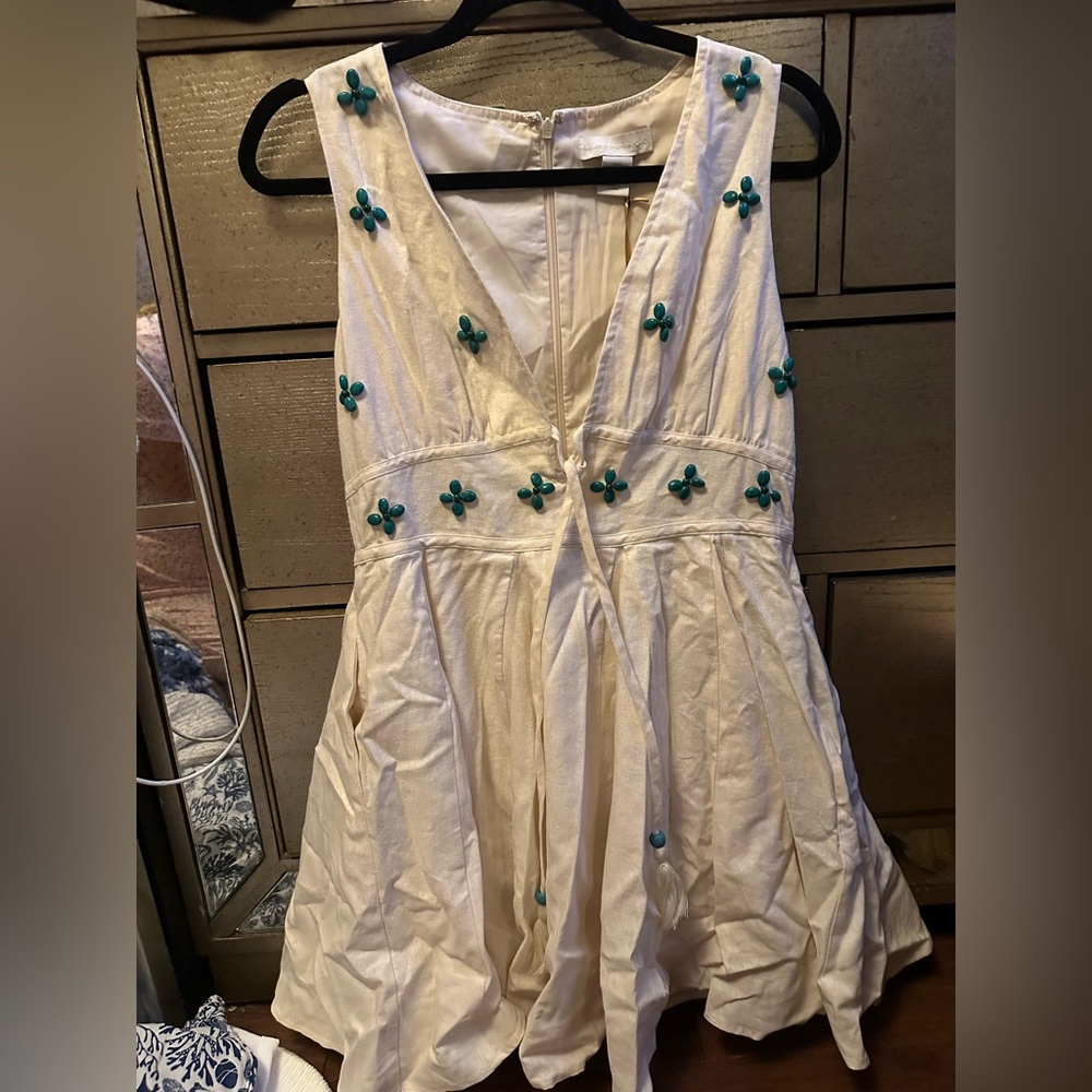 House of Harlow 1960 Ivory Mini Dress with Turquoise Details